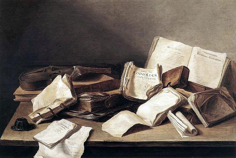 Still life with books and a violin, Jan Davidz de Heem